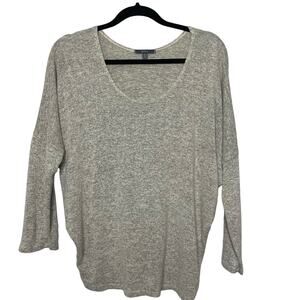 Gyft Long Sleeve Top Scoop Neck Drop Shoulder Sweater Gray Tan Lagenlook L